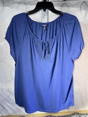 Chaps Denim Cotton Blend Knit Peasant Blouse Blue Top Size L